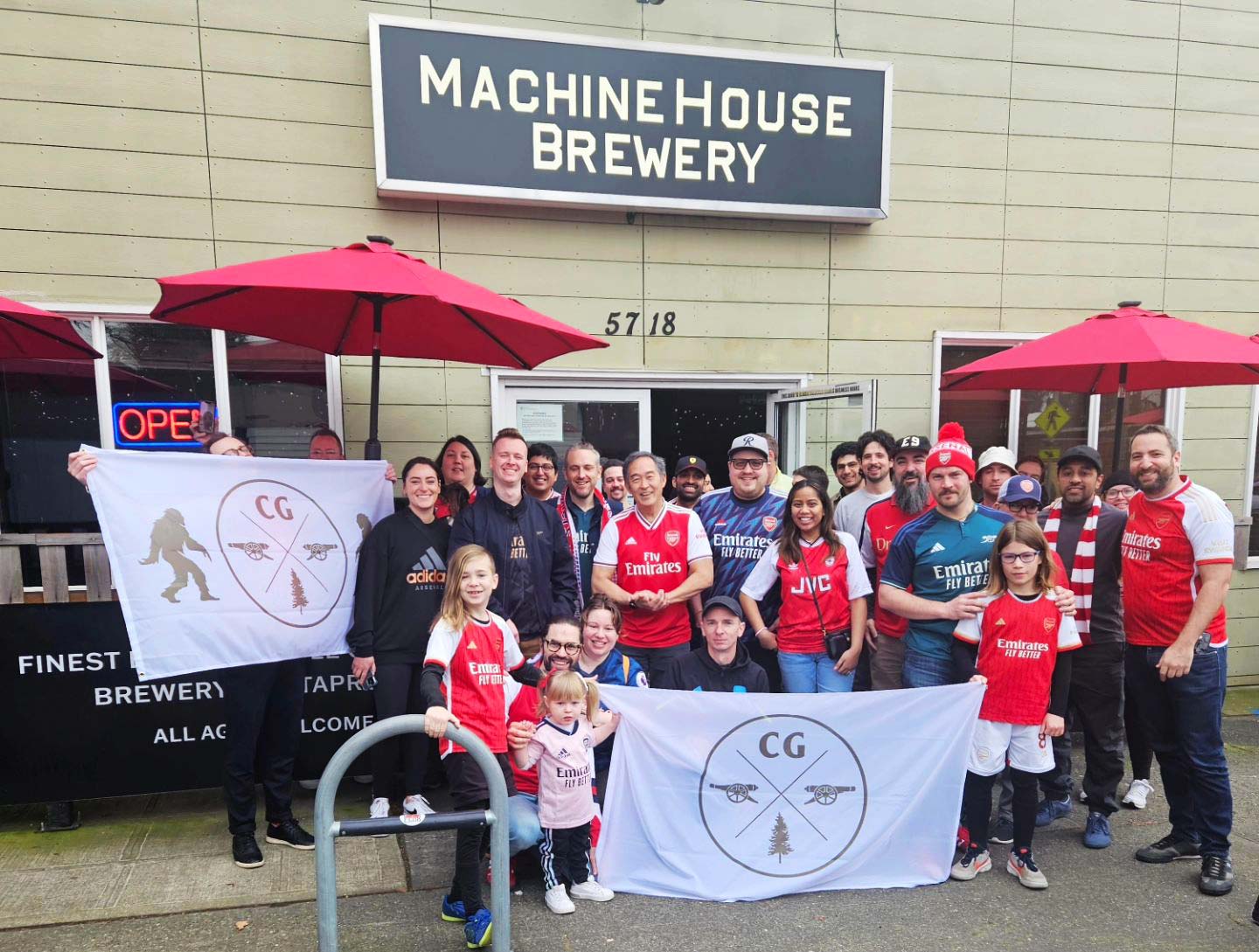 Arsenal fans watching match at Machine House Brewery Seattle